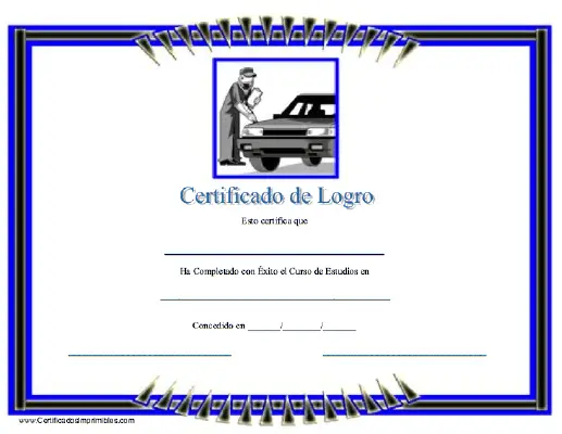 Certificado de Logro en Mantenimiento del Automóvil certificate