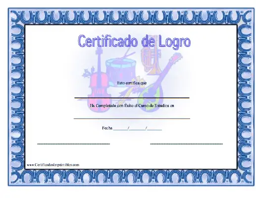 Certificado de Logro en Música certificate