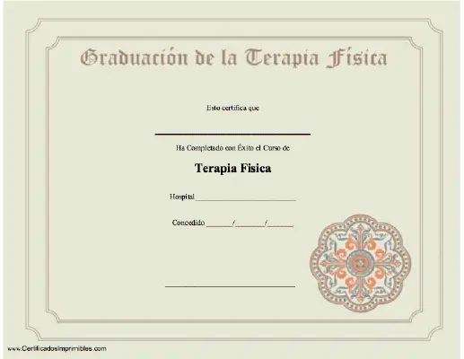 Graduación de la Terapia Física certificate