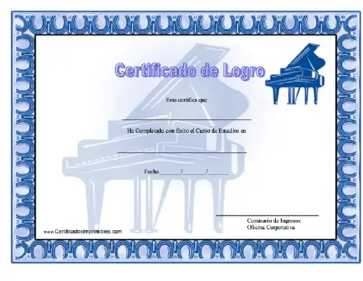 Certificado de Logro en Piano certificate