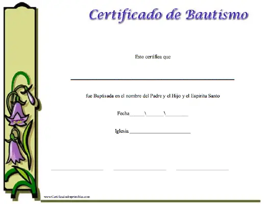 Certificado de Bautismo certificate