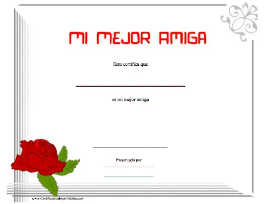 Mi mejor Amiga certificate