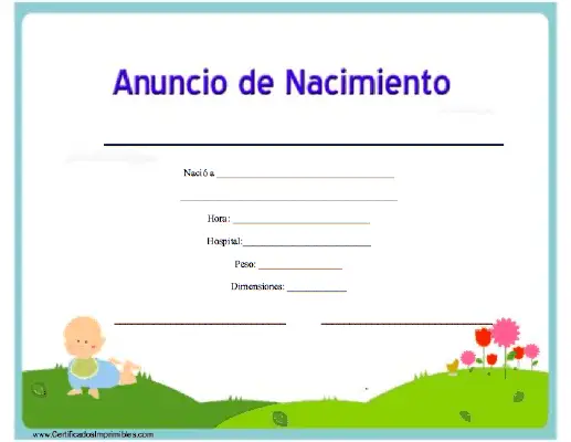 Anuncio de Nacimiento certificate