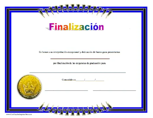 Finalizacíon certificate