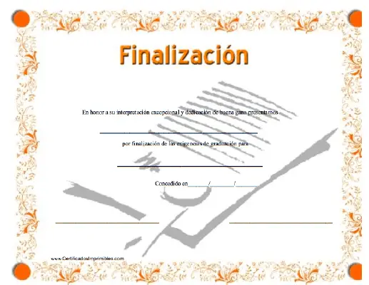 Finalizacíon certificate