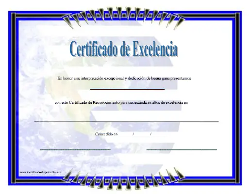 Certificado de Excelencía certificate