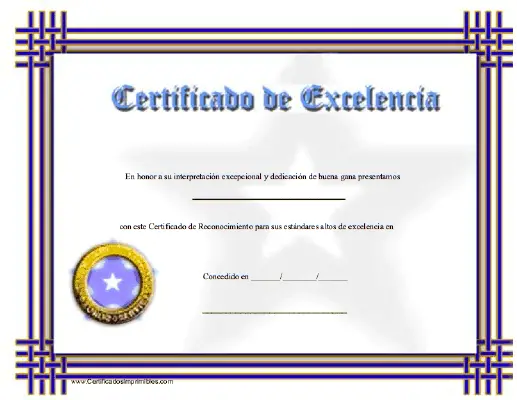 Certificado de Excelencía certificate