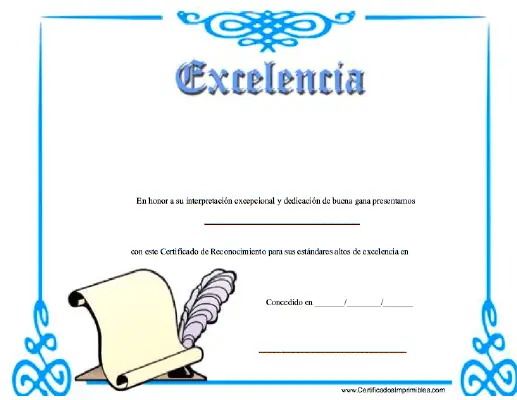 Excelencía certificate