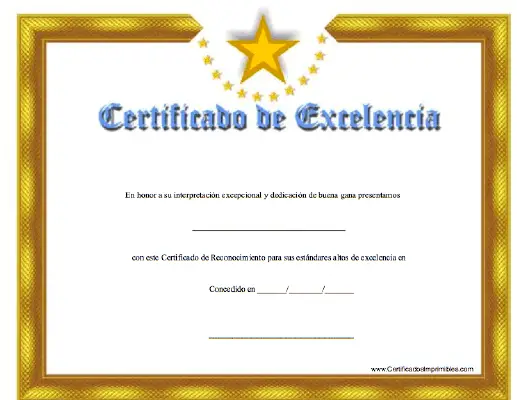 Certificado de Excelencía certificate