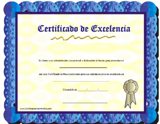 Certificado de Excelencía certificate