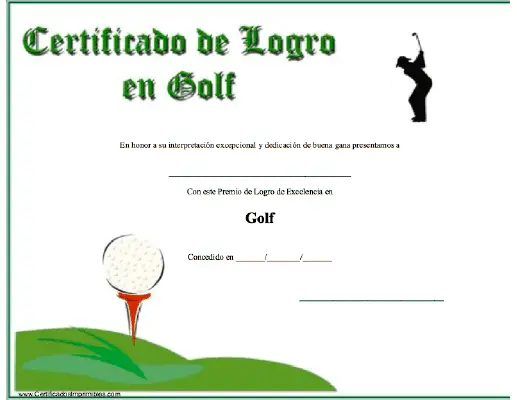 Certificado de Logro en Golf certificate