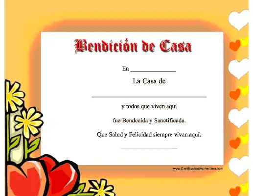 Benedición de Casa certificate