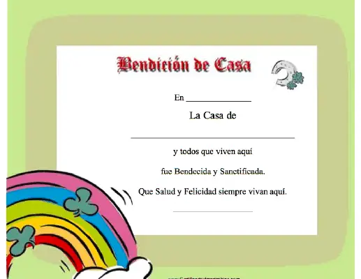 Benedición de Casa certificate