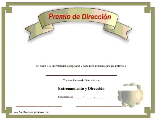 Premio de Dirección certificate