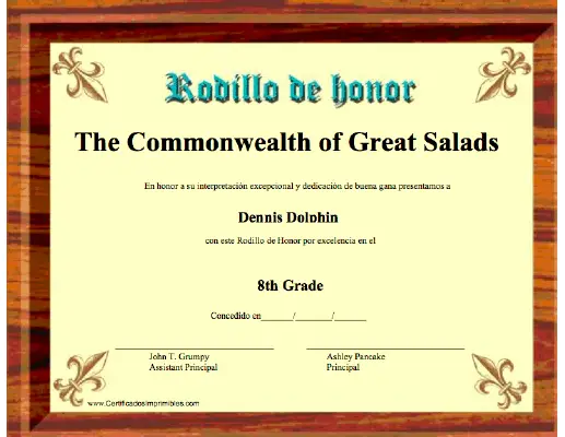 Rodilla de Honor certificate