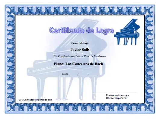 Certificado de Logro en Piano certificate