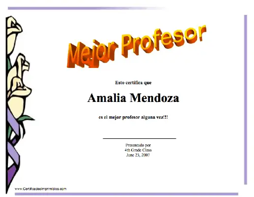 Mejor Profesor certificate