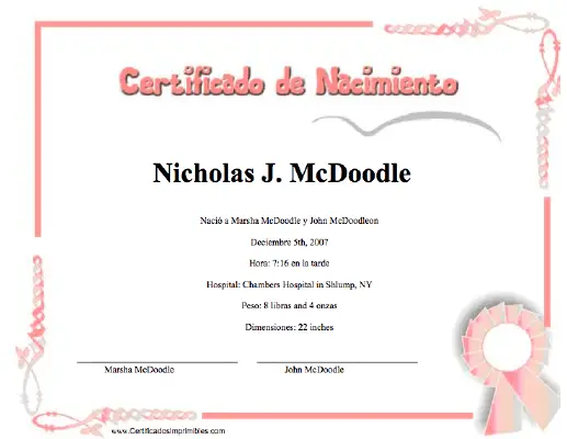 Certificado de Nacimiento certificate