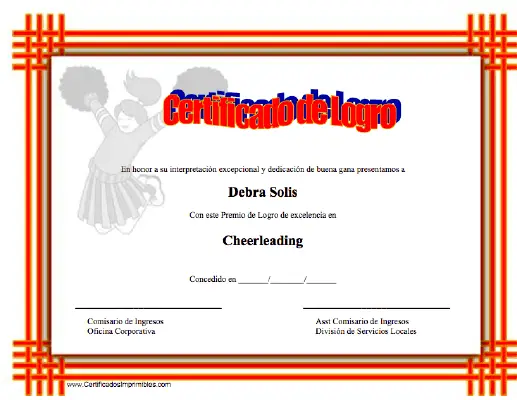 Certificado de Logro en Cheerleading certificate