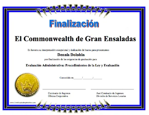 Finalizacíon certificate