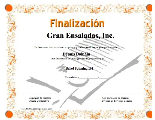 Finalizacíon certificate