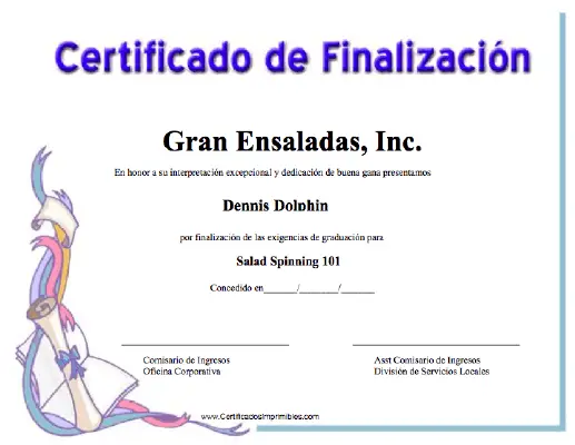 Certificado de Finalizacíon certificate