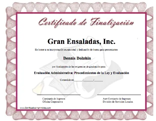 Certificado de Finalizacíon certificate