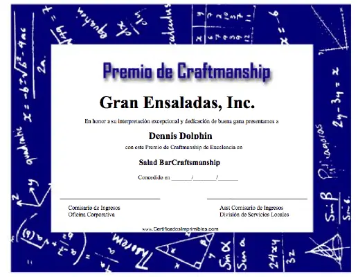 Premio de Craftmanship certificate