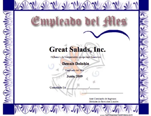 Empleado del Mes certificate