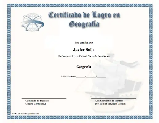 Certificado de Logro en Geografía certificate