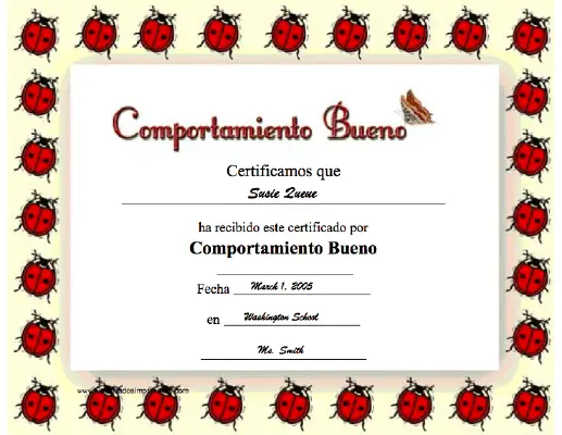 Comportamiento Bueno certificate