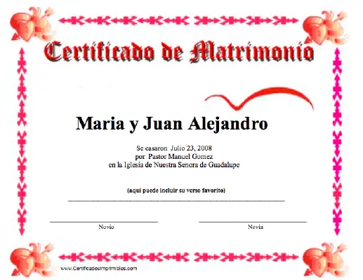 Certificado de Matrimonio certificate