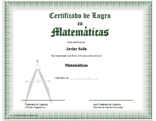 Certificado de Logro en Matemáticas certificate